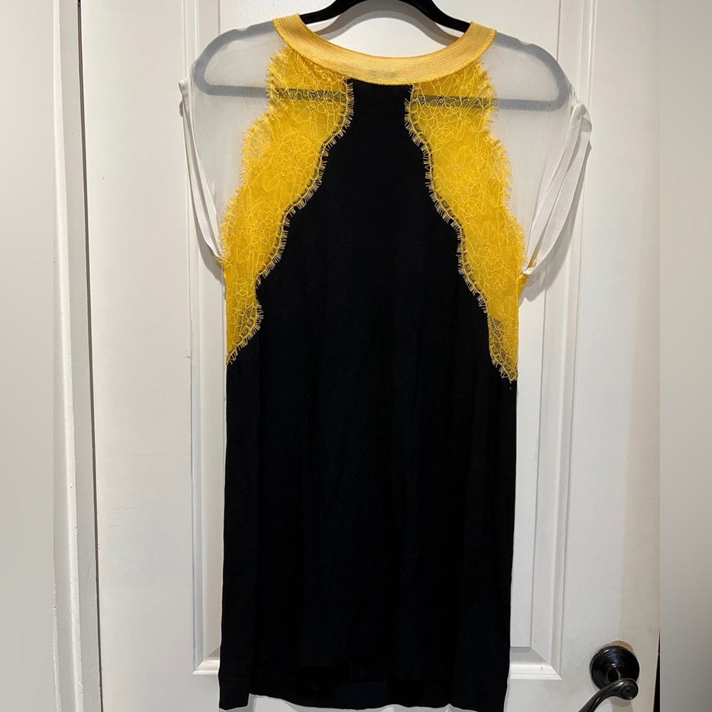Sandro Paris dress black A line lace mesh sheer neckline size 3